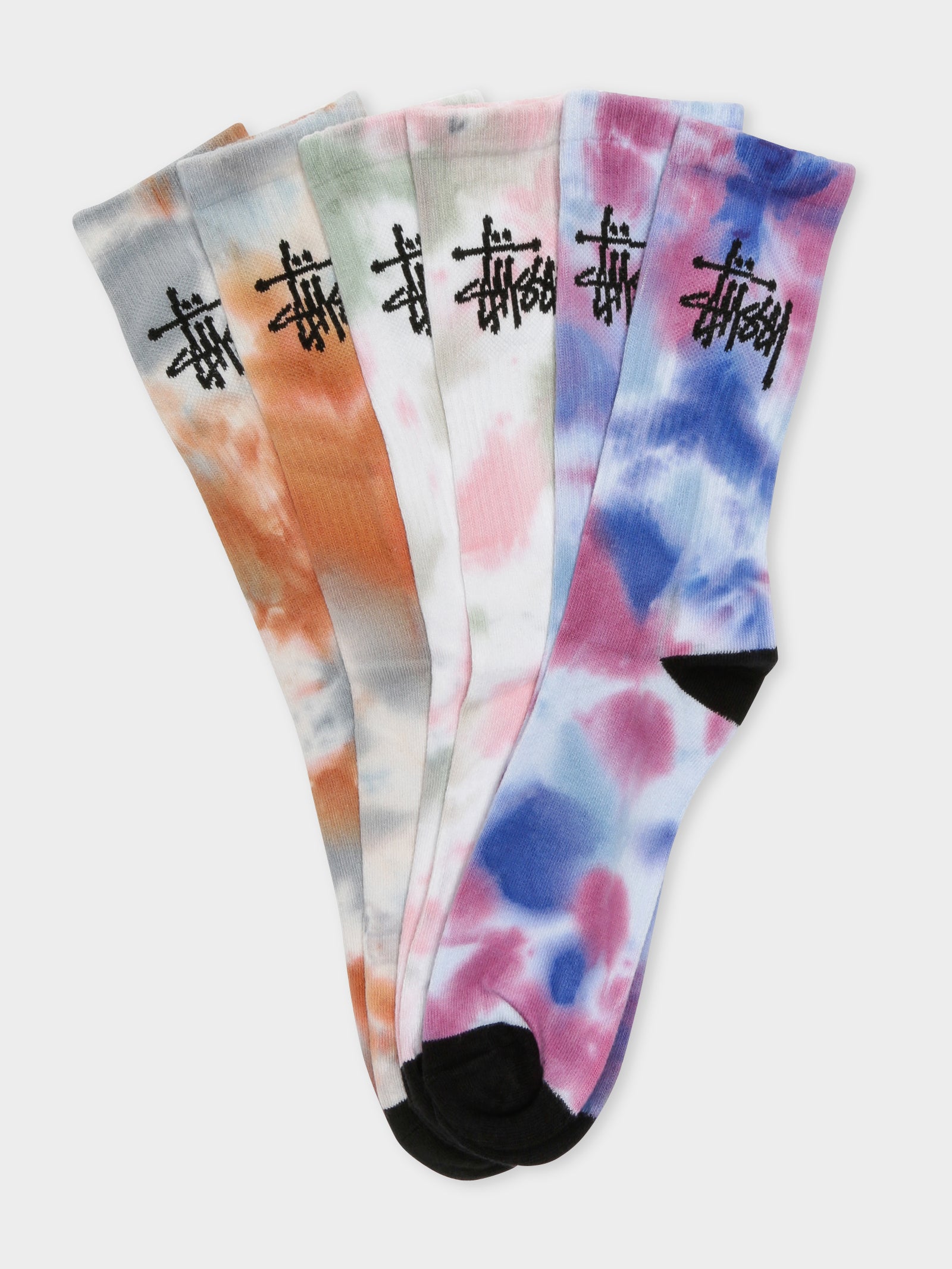 3 Pairs of Graffiti Crew Socks in Orange & Purple Tie Dye