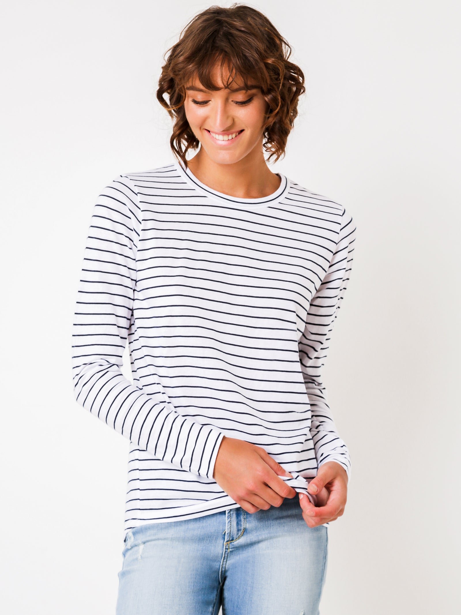 Ava Long Sleeve Top in Navy & White Stripe