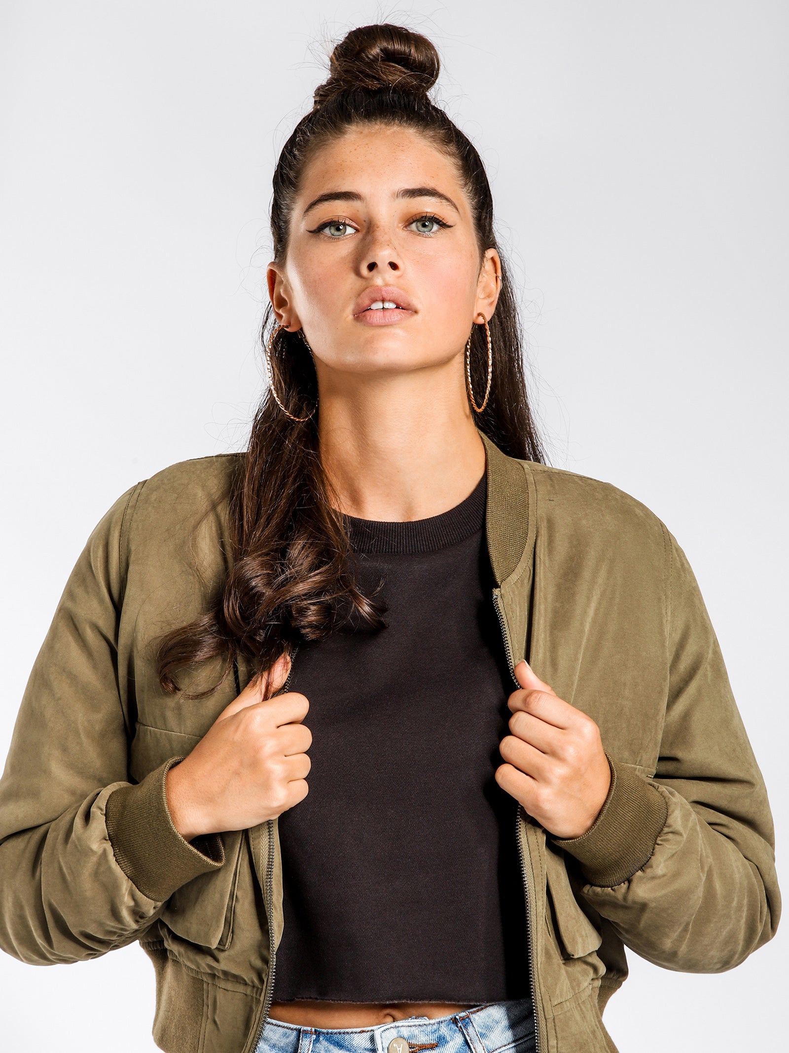 Avril Utility Bomber Jacket in Olive Green