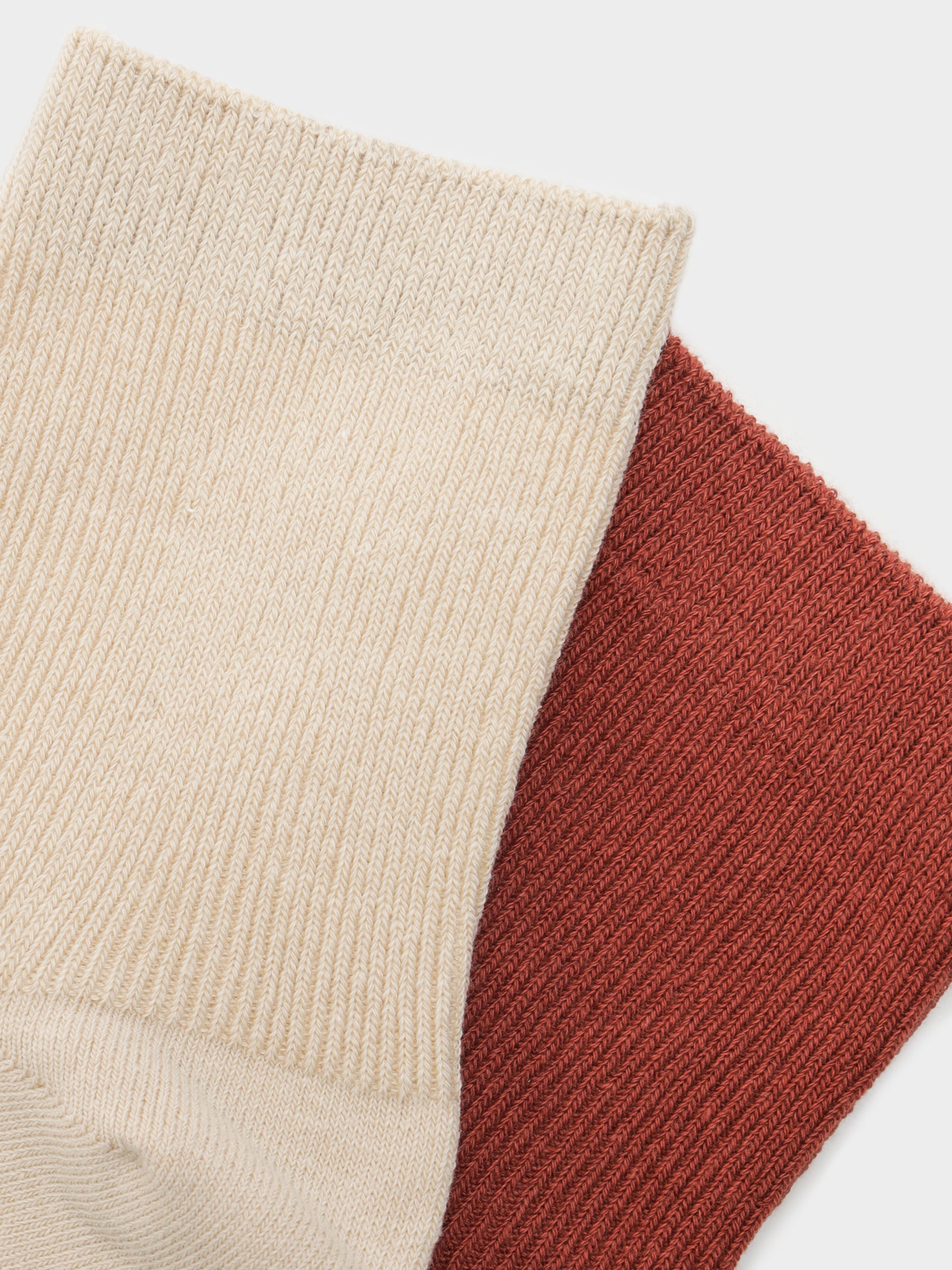 2 Pairs of Ribbed Crew Socks in Beige & Rust