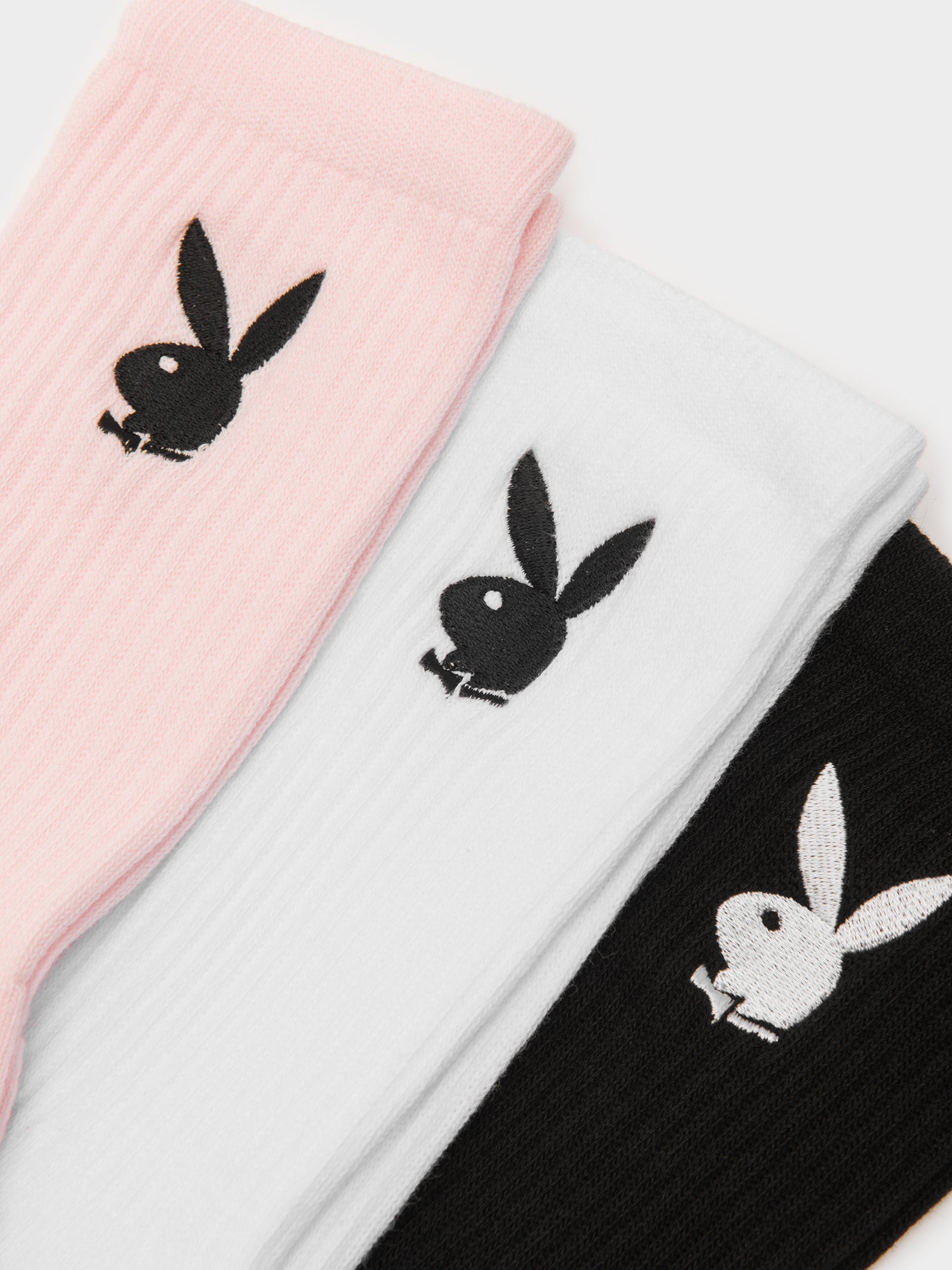 3 Pairs of Bunny Crew Socks in Pink, White & Black