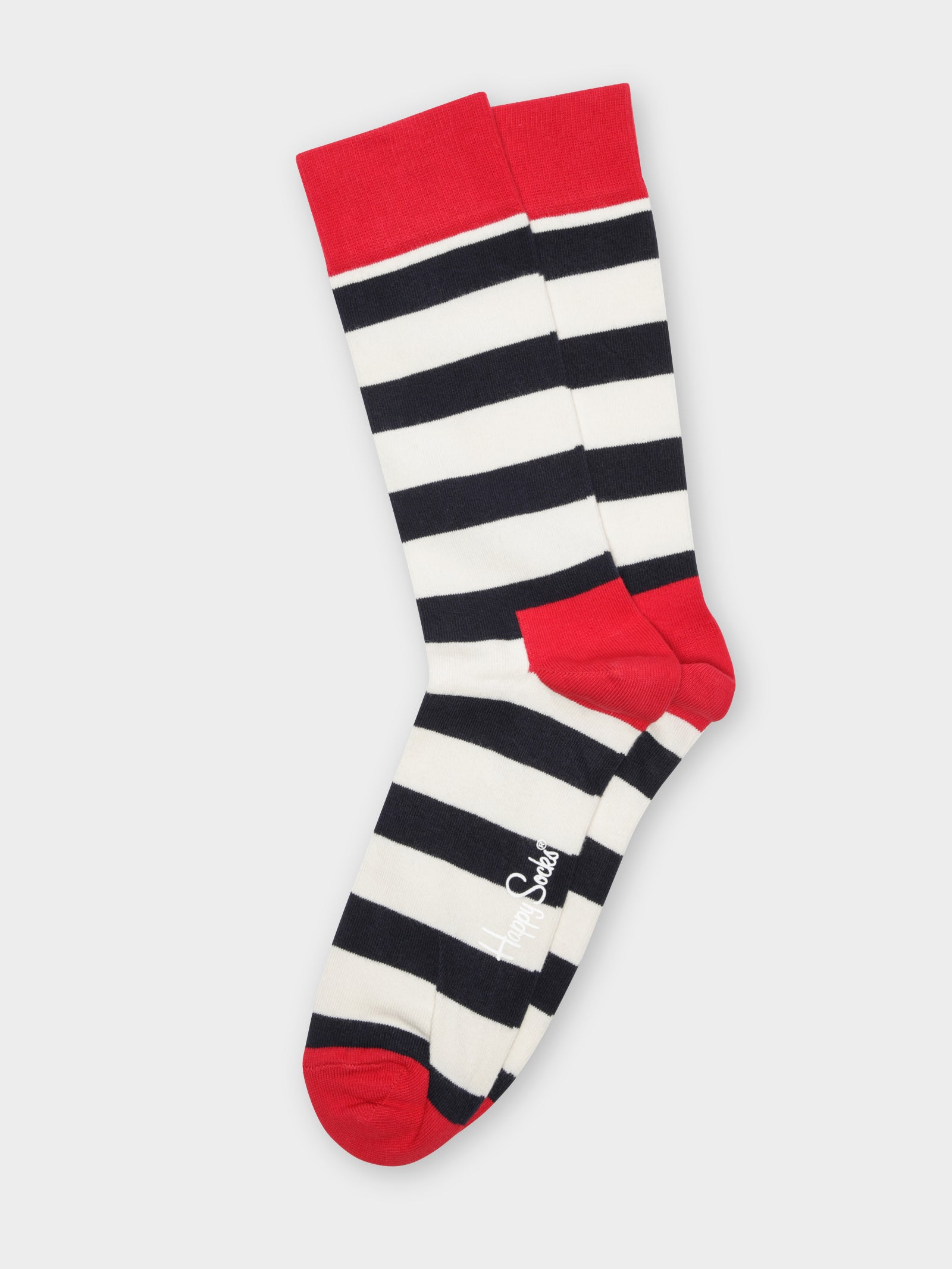 1 Pair of Stripe Socks in Red & Navy Combed Cotton