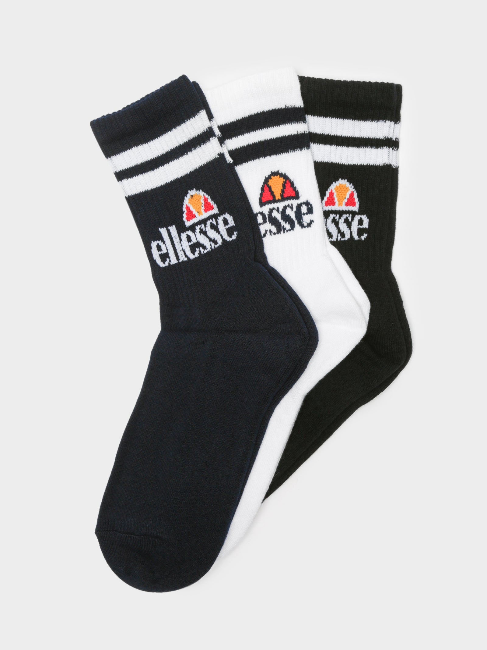 3 Pairs of Pullo Crew Socks in Navy, Black & White