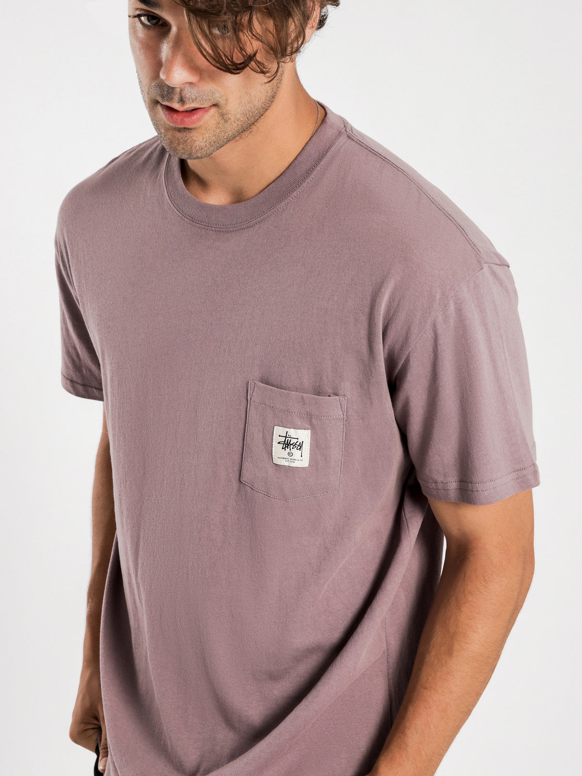 Work Label Short Sleeve Pocket T-Shirt in Purple - Glue Store