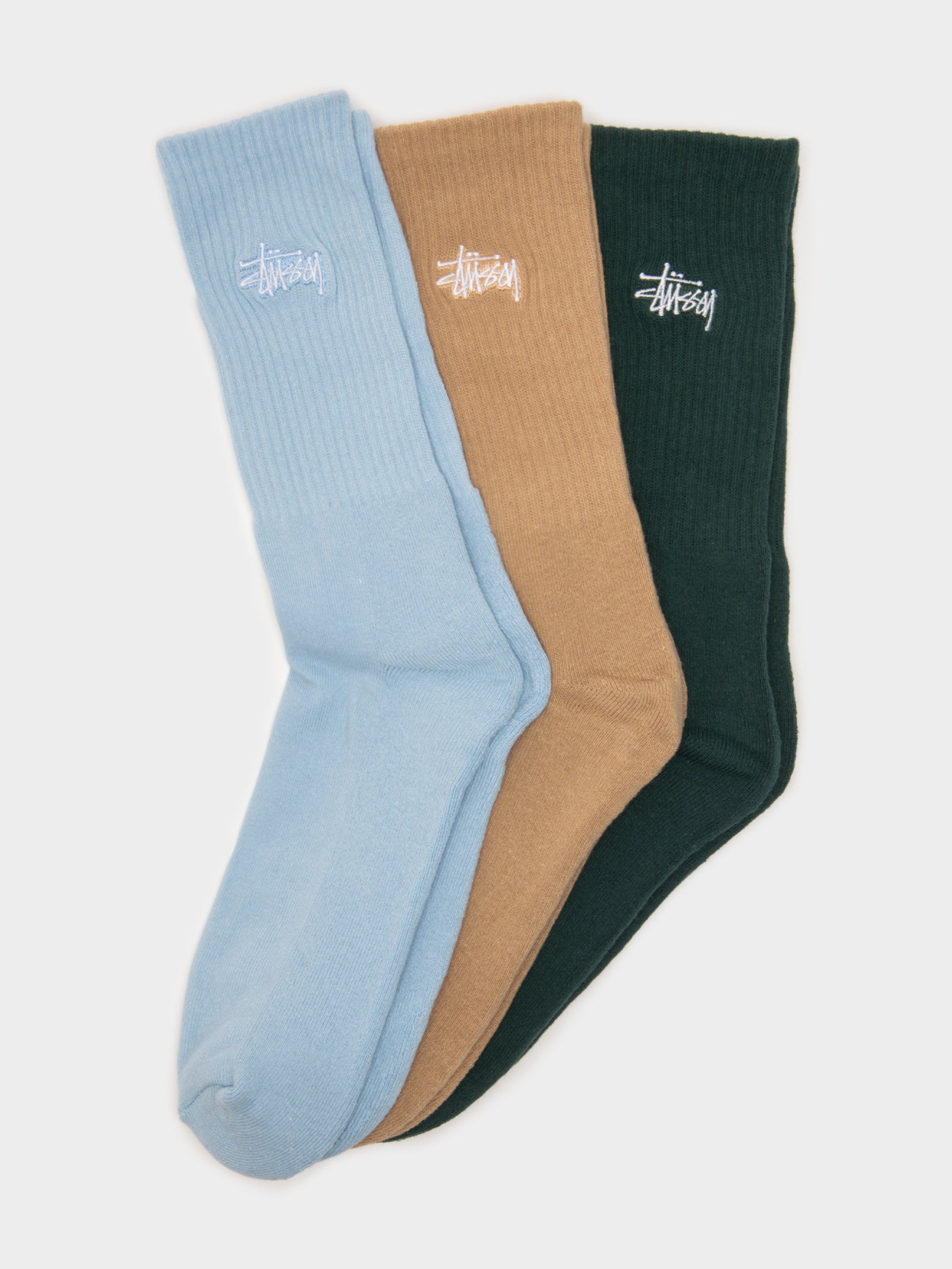 3 Pairs of Graffiti Crew Socks in Safari, Blue & Forest