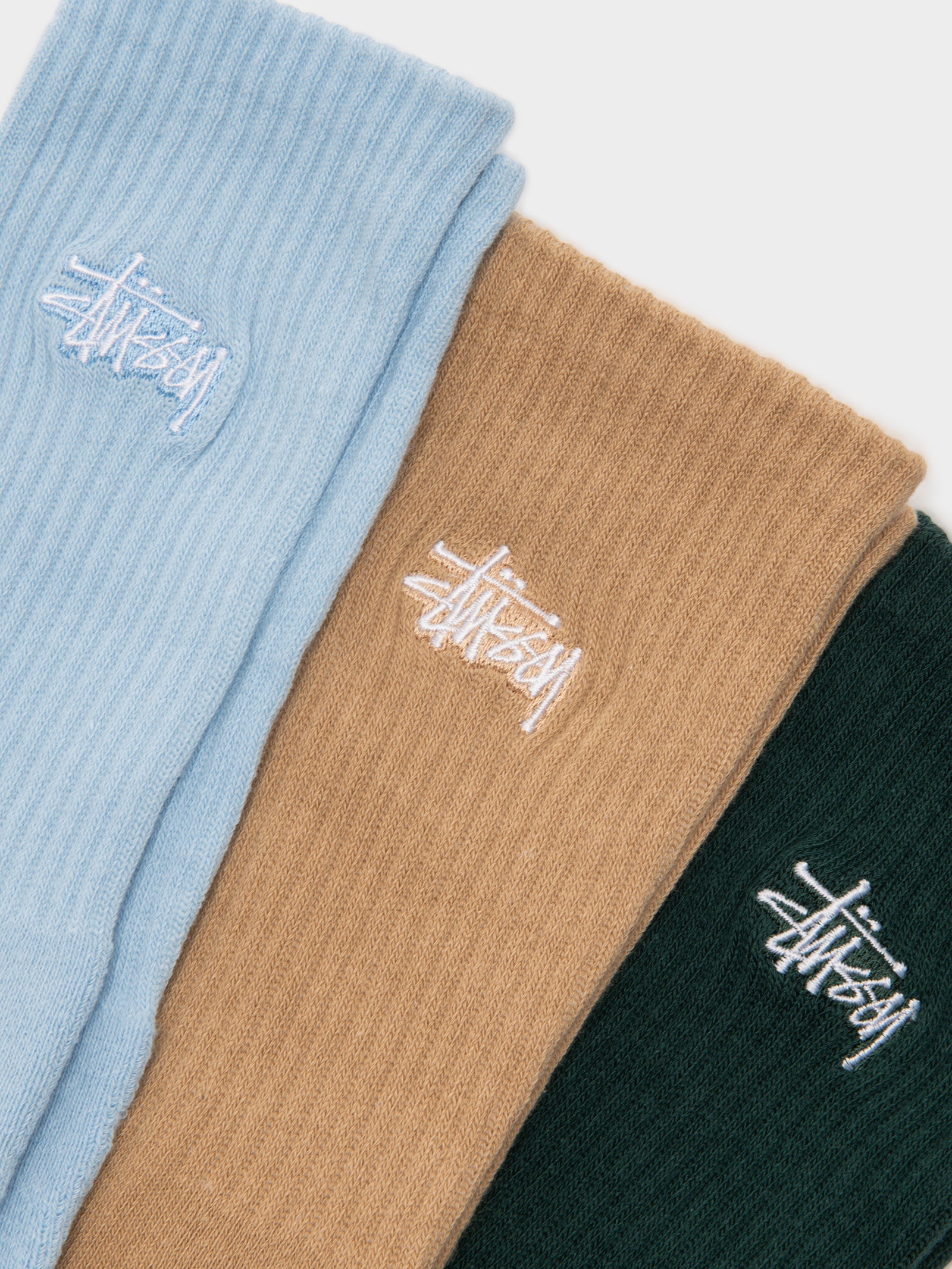 3 Pairs of Graffiti Crew Socks in Safari, Blue & Forest