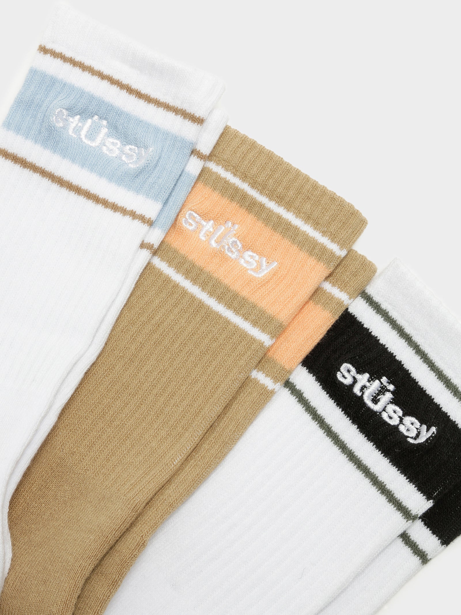 3 Pairs of Sport Crew Socks in White & Brown