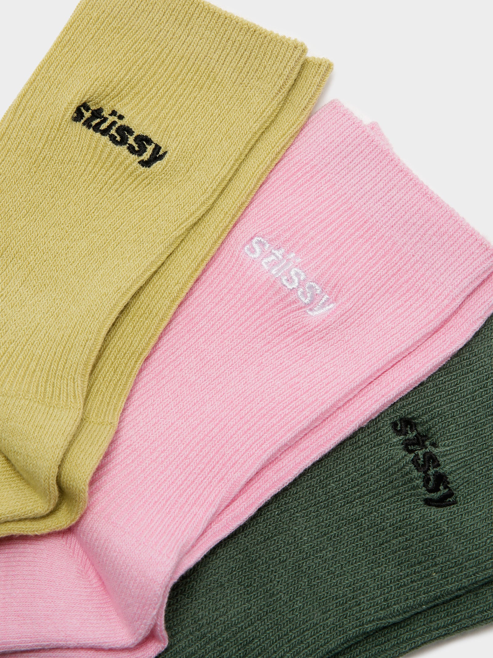 3 Pairs of Womens Rib Socks in Green, Yellow & Pink