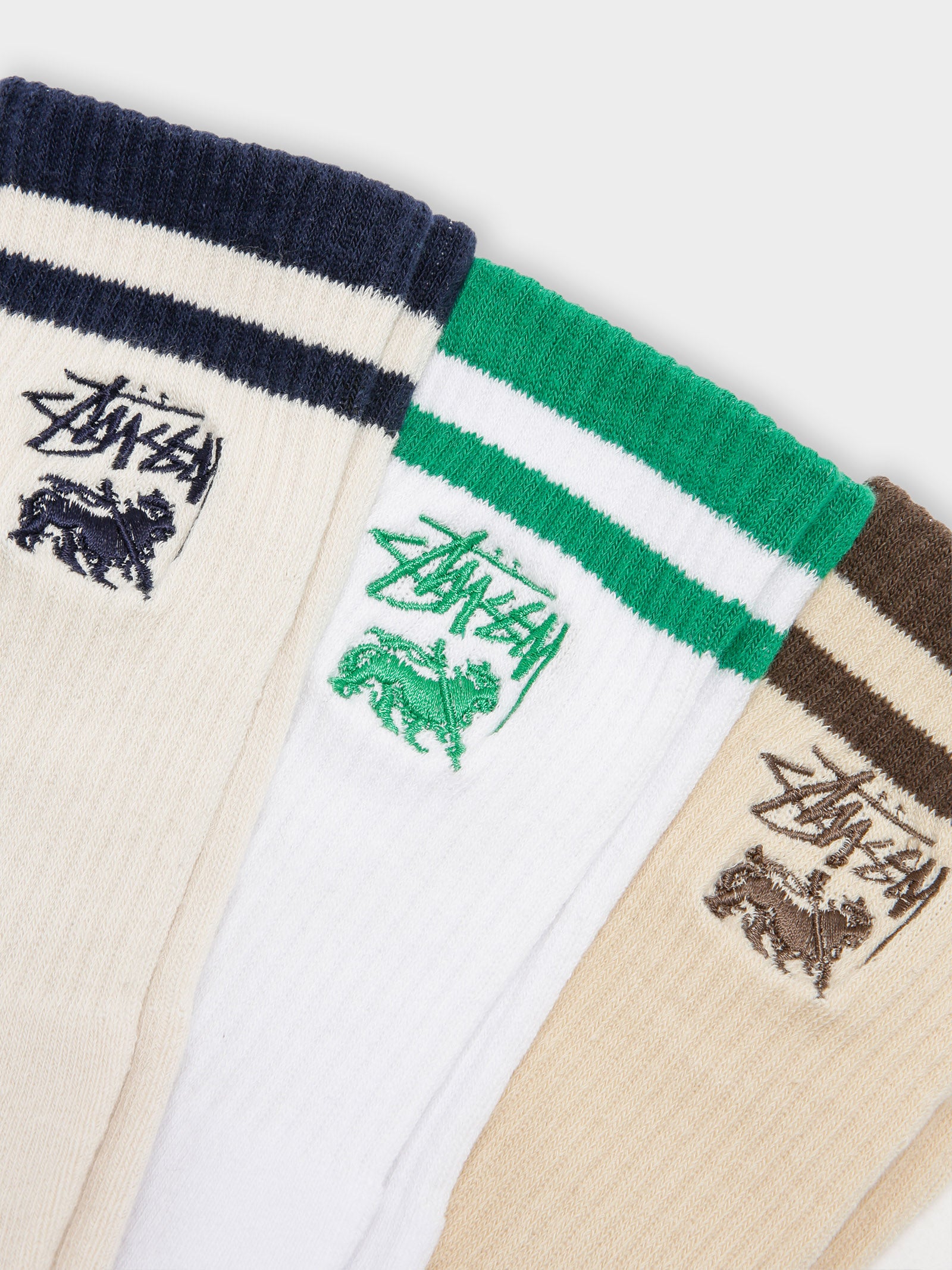 3 Pairs of Mens Rasta Stripe Socks in Cream & White