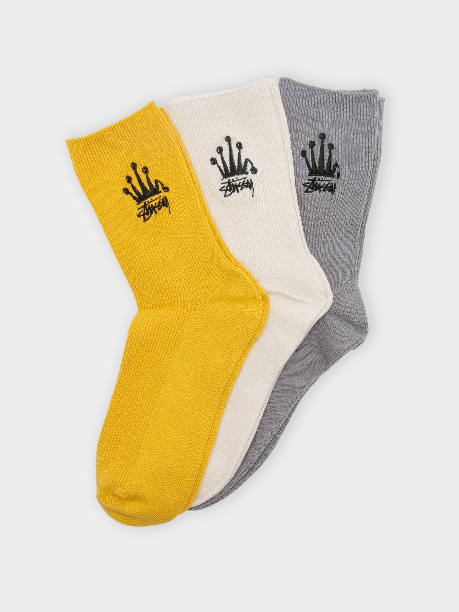 3 Pairs of Womens Crown Socks in Yellow, Cream & Grey