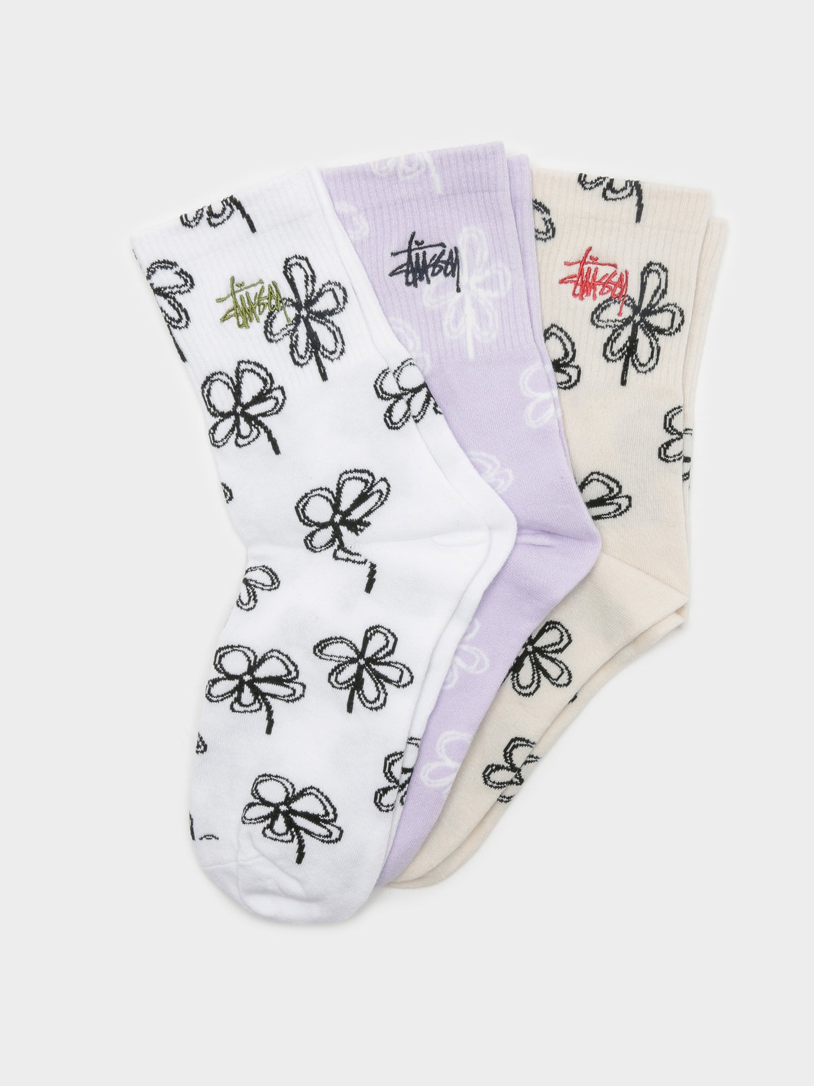 3 Pairs of Womens Flower Socks in Multi