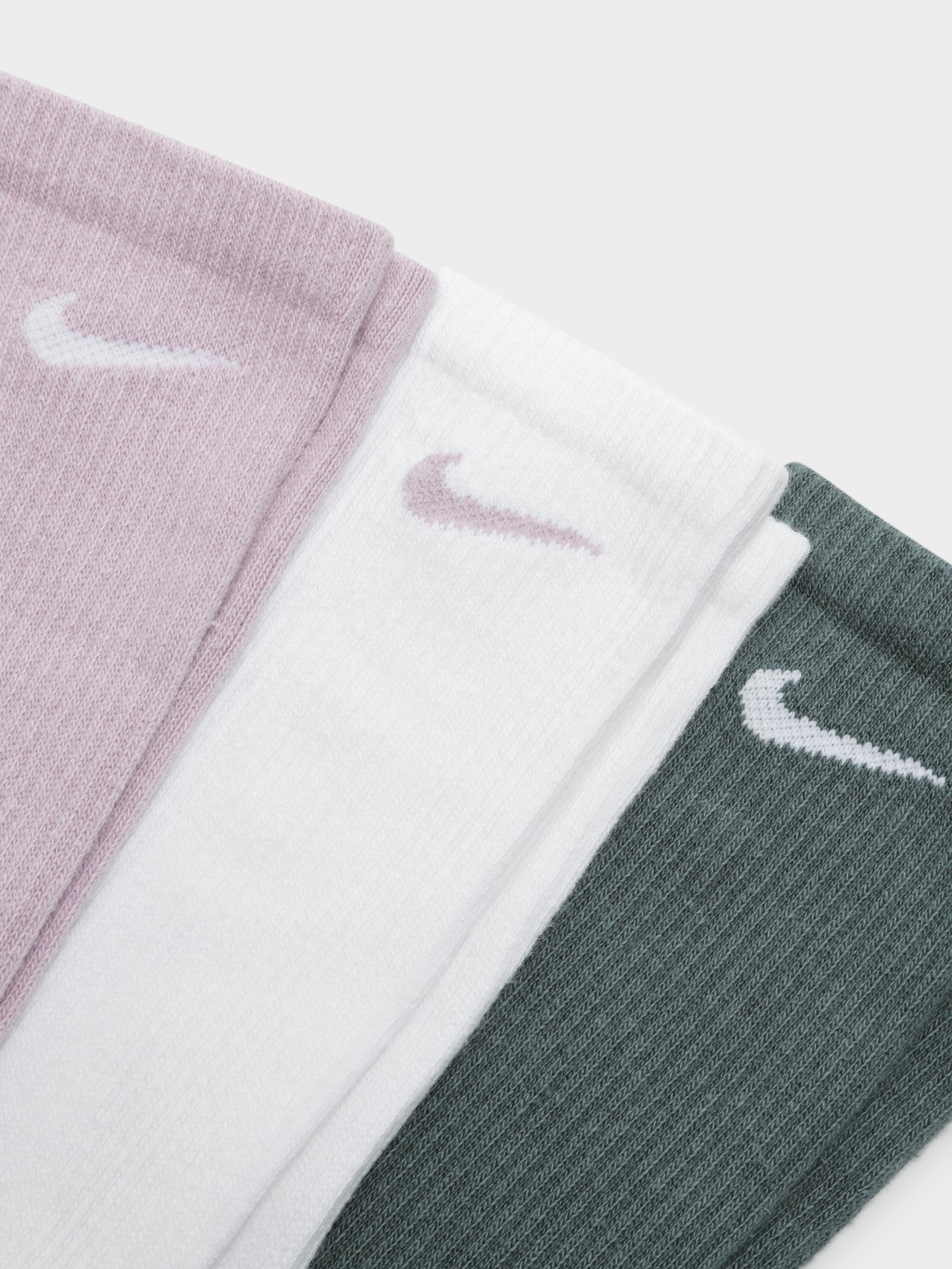 3 Pairs of Everyday Plus Crew Socks in Purple, White & Green