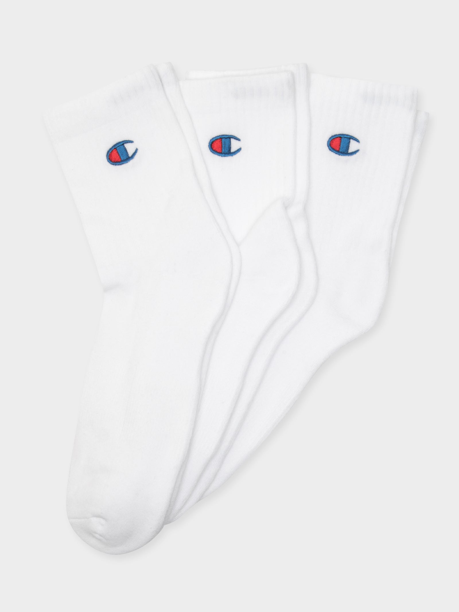 3 Pairs of Life Quarter-Length Crew Socks in White