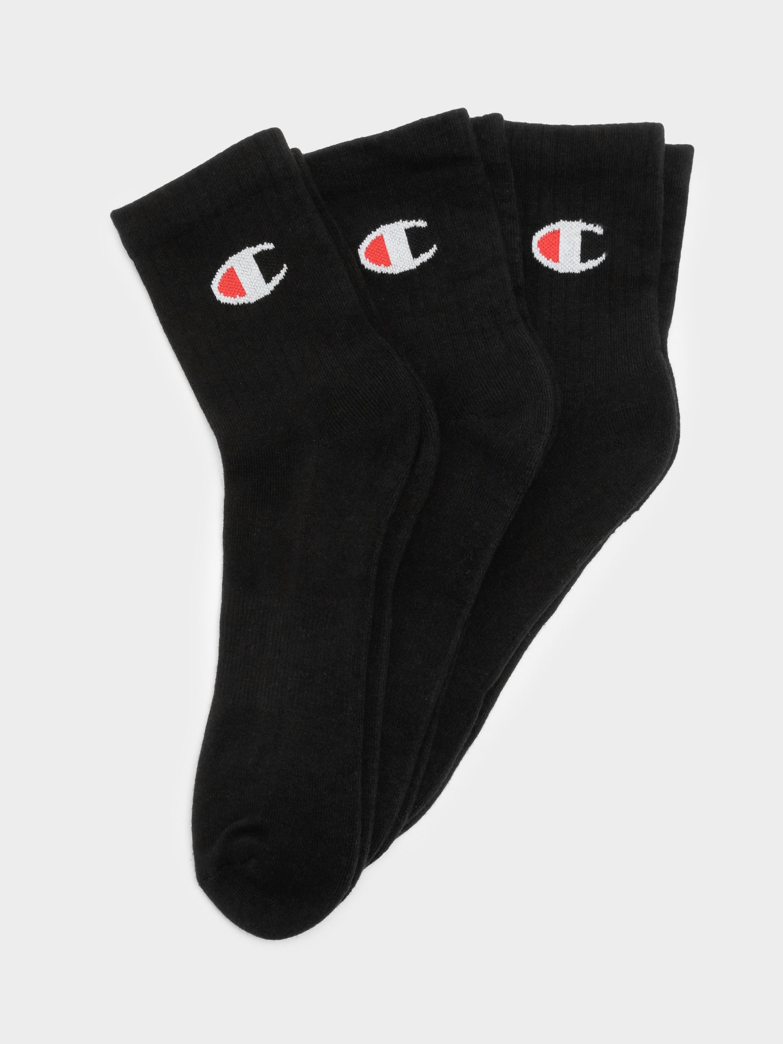 3 pairs of Sport C Logo Quarter Crew Socks in Black