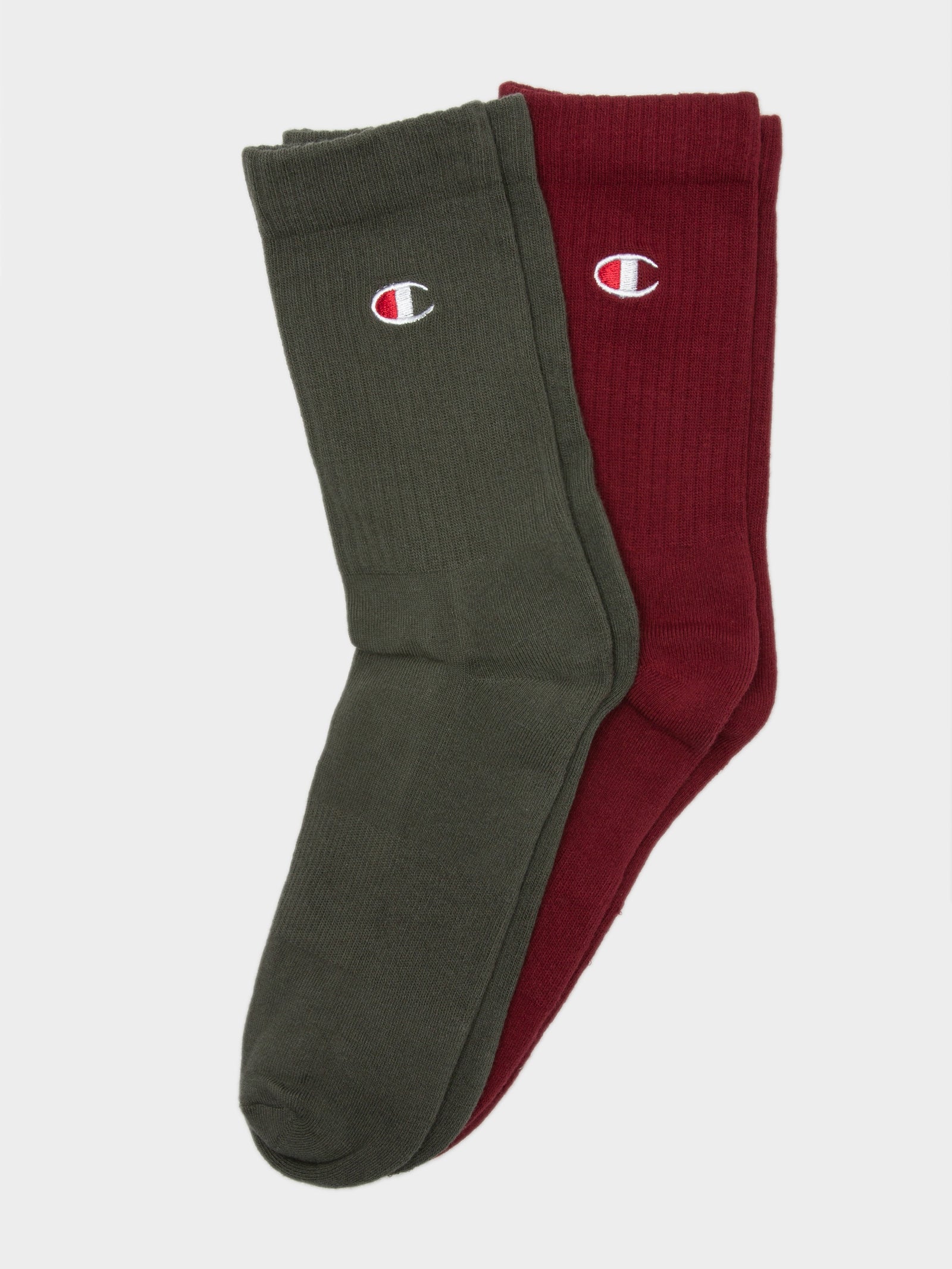 2 Pairs of Life C Crew Socks in Khaki & Red