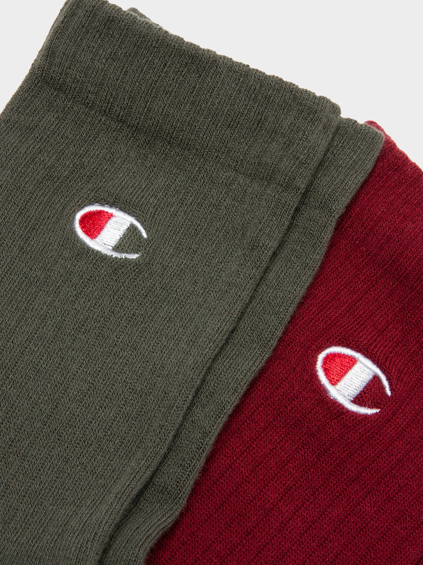 2 Pairs of Life C Crew Socks in Khaki & Red