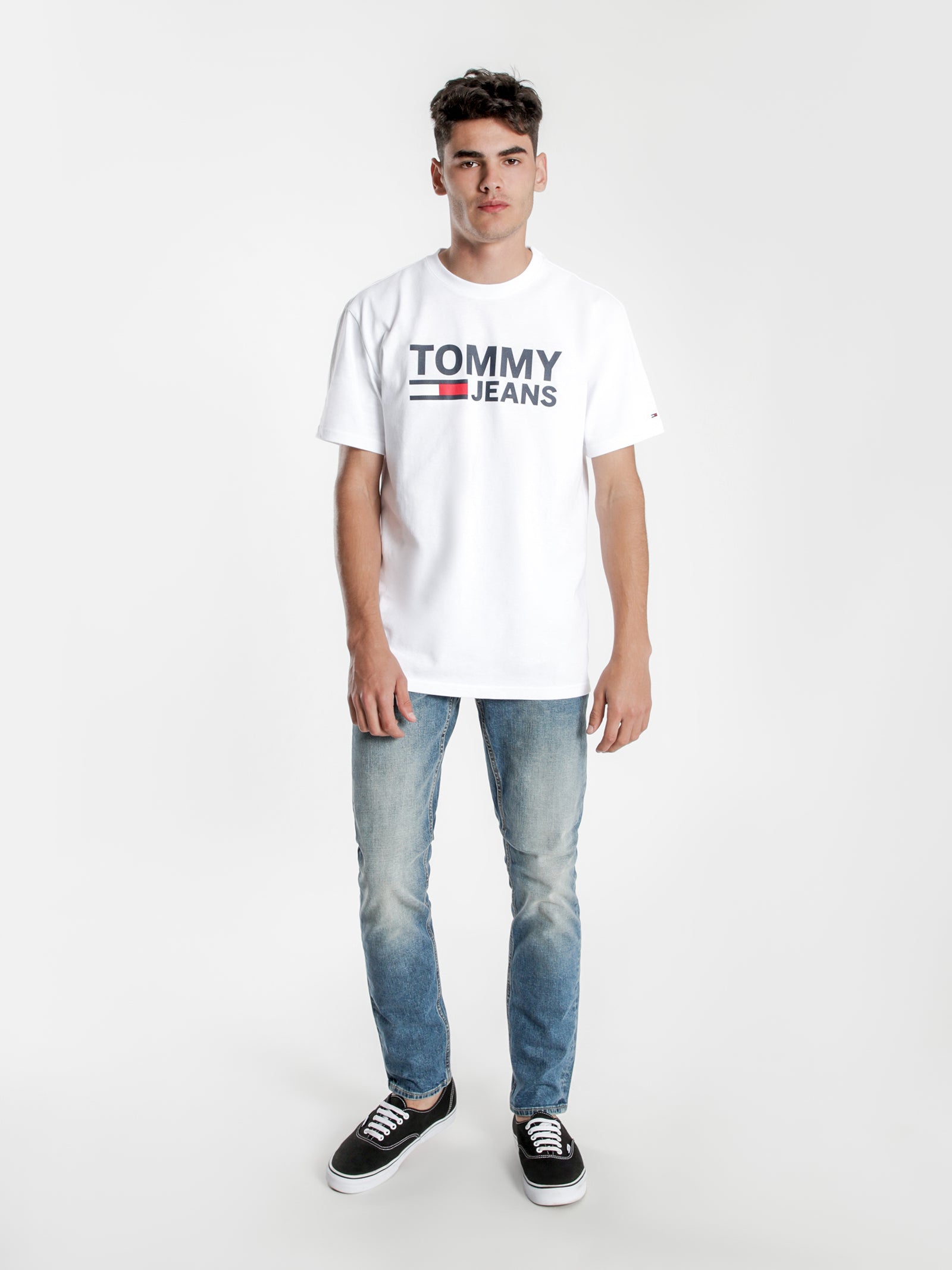 tommy jeans coloured lines logo tee white