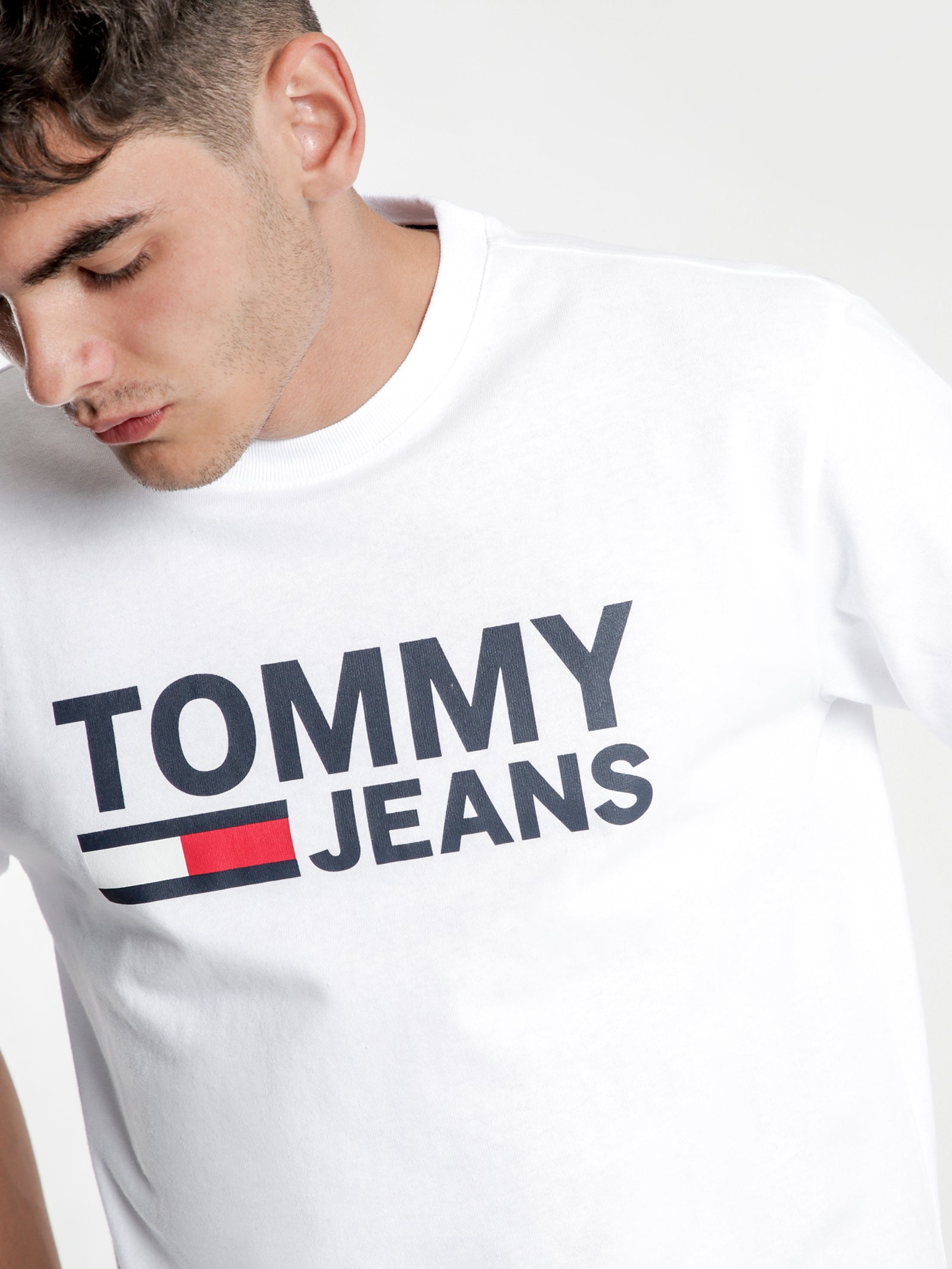 tommy jeans coloured lines logo tee white