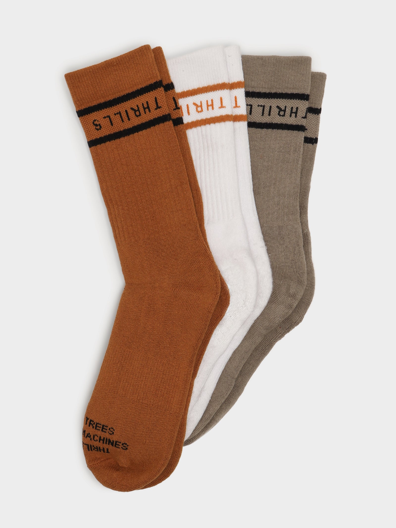 3 Pairs of Minimal Thrills Socks in Spice, Gravel & White