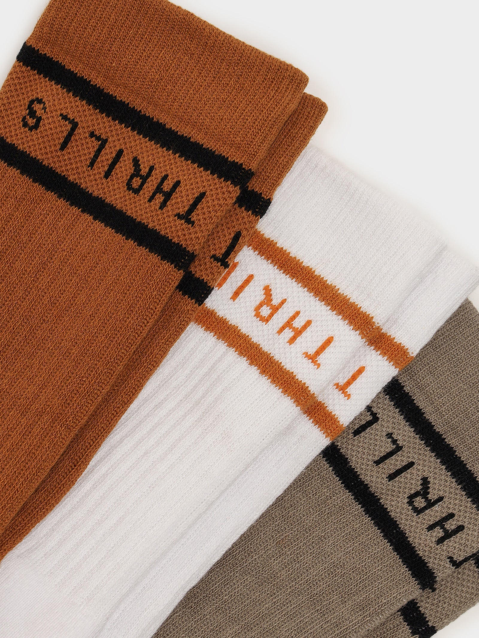 3 Pairs of Minimal Thrills Socks in Spice, Gravel & White