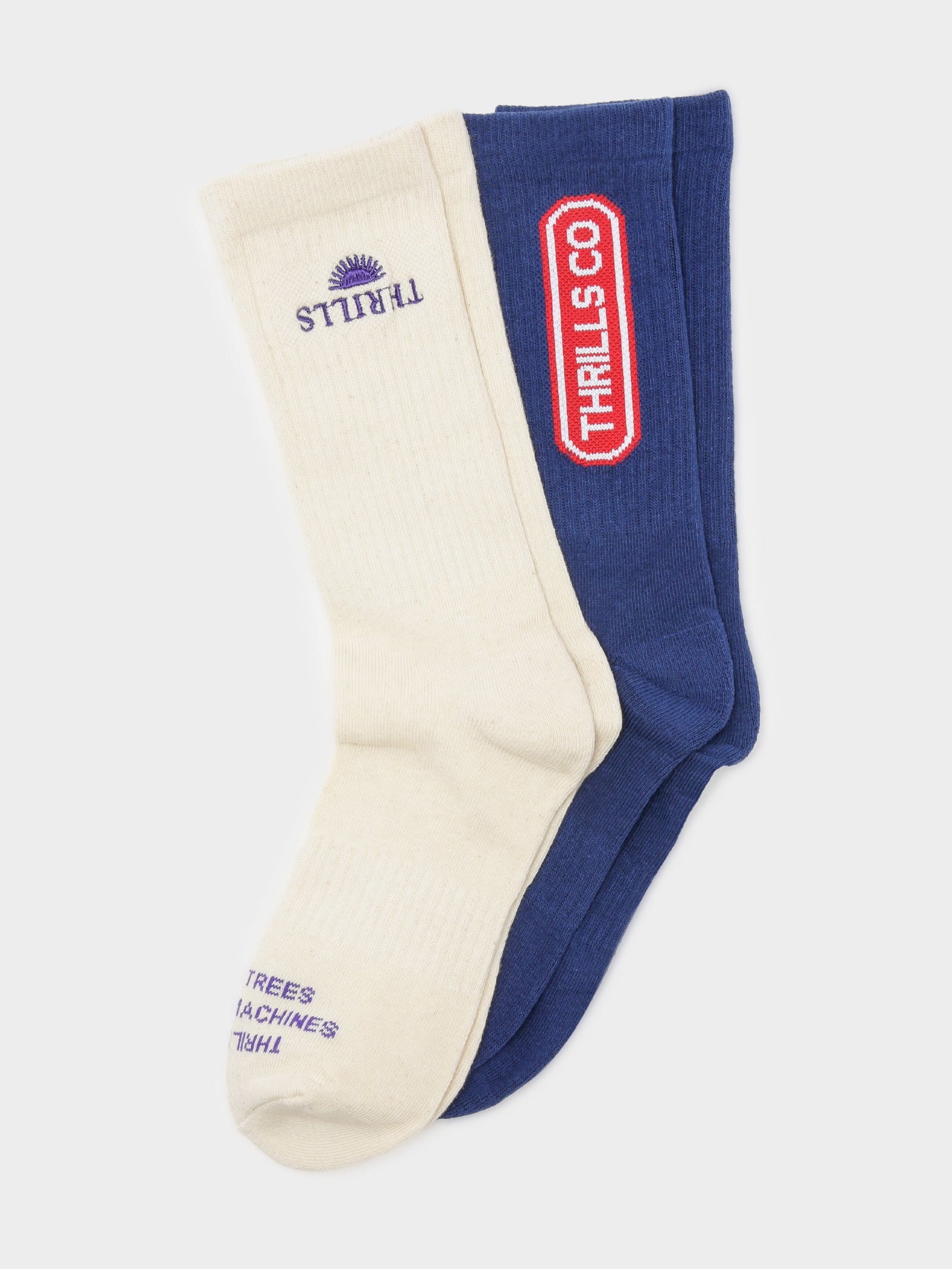 2 Pairs of Zone Crew Socks in Deep Royal & Unbleached