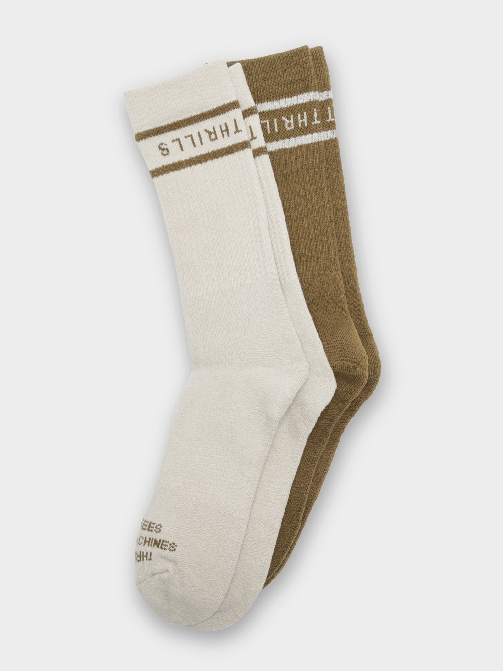 2 Pairs of Minimal Crew Socks in White & Khaki