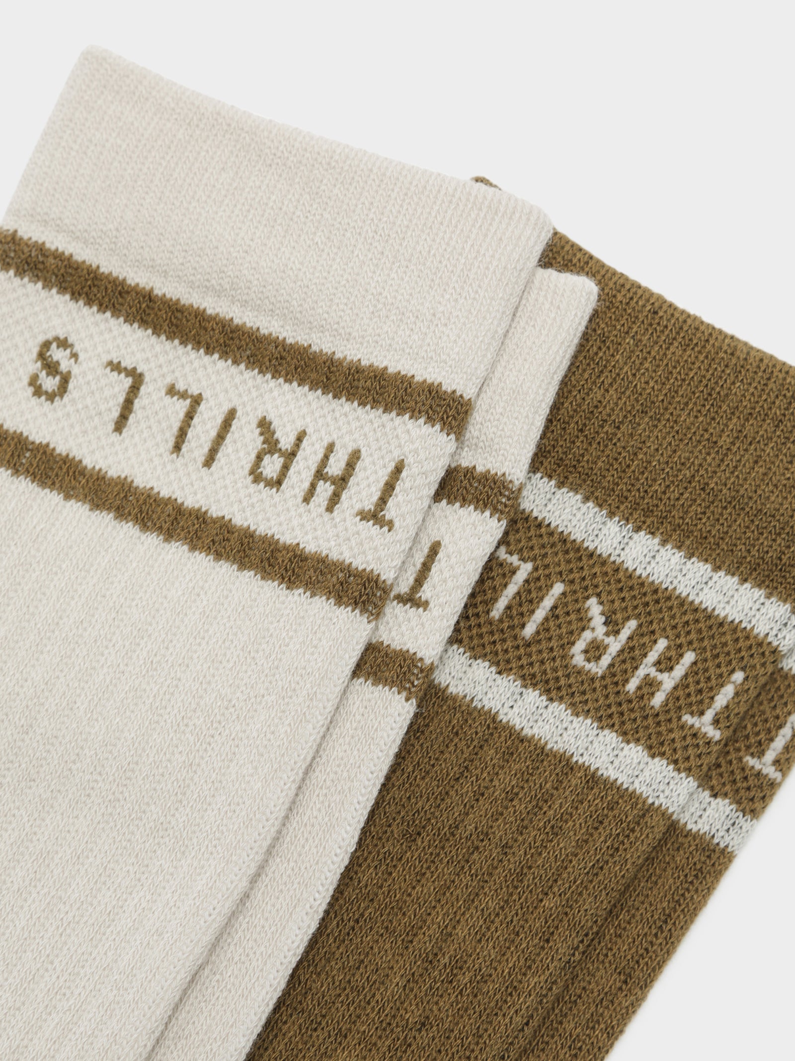 2 Pairs of Minimal Crew Socks in White & Khaki