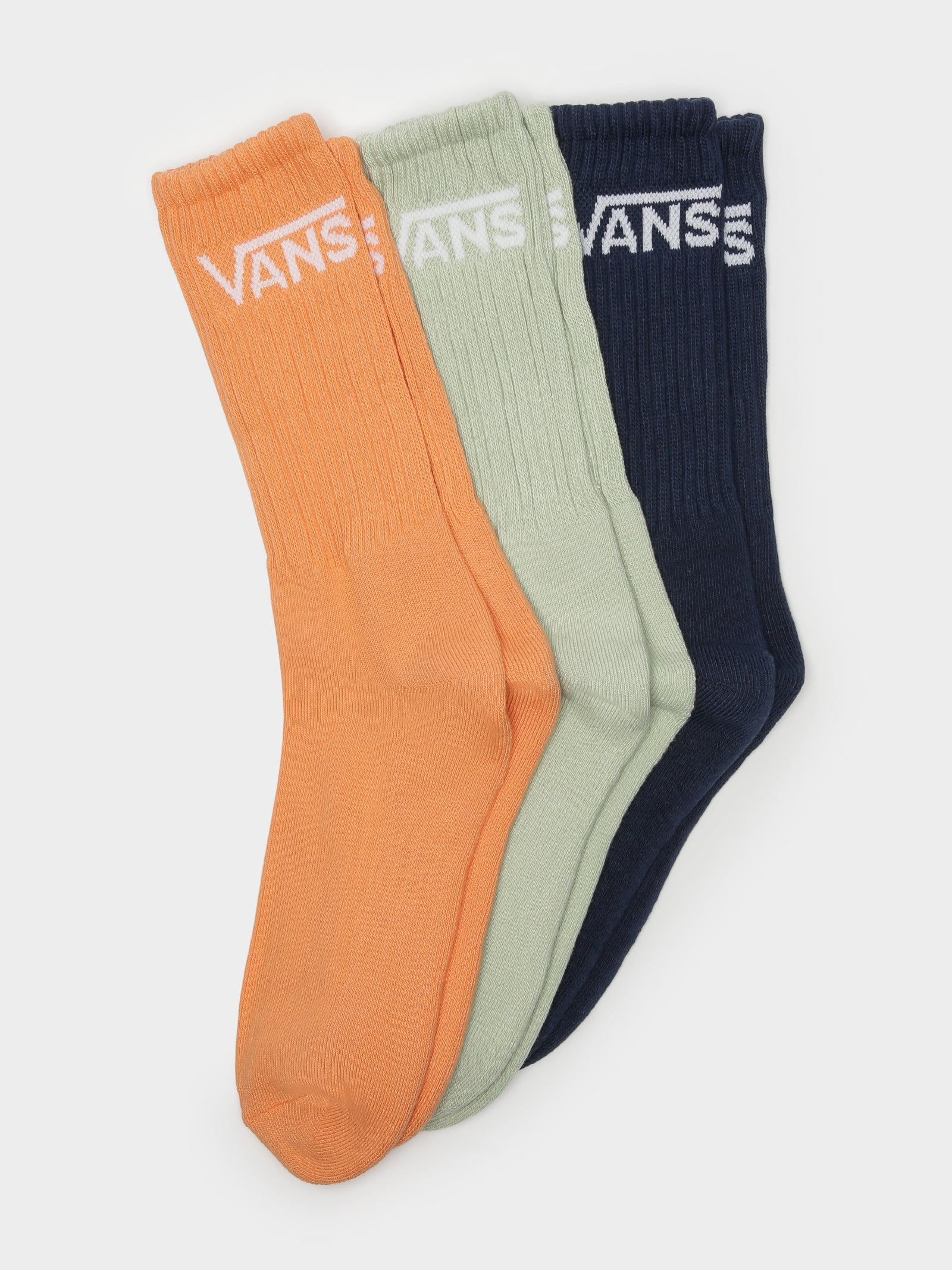 3 Pairs of Classic Crew Socks in Orange, Green & Blue (Mens US 6.5-9)