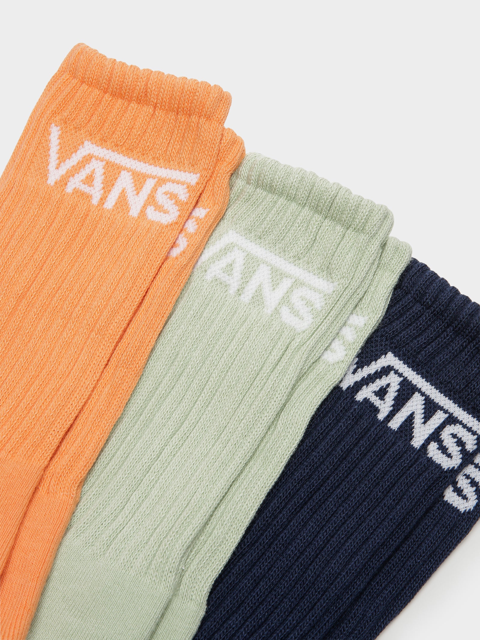 3 Pairs of Classic Crew Socks in Orange, Green & Blue (Mens US 6.5-9)