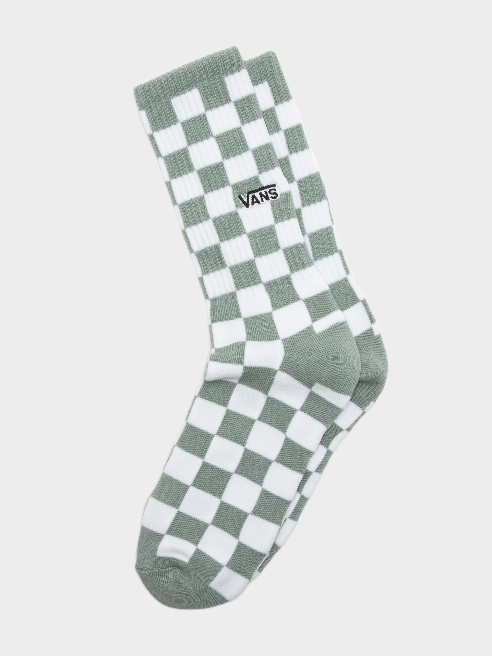 1 Pair of Checkerboard Crew Socks in Green & White