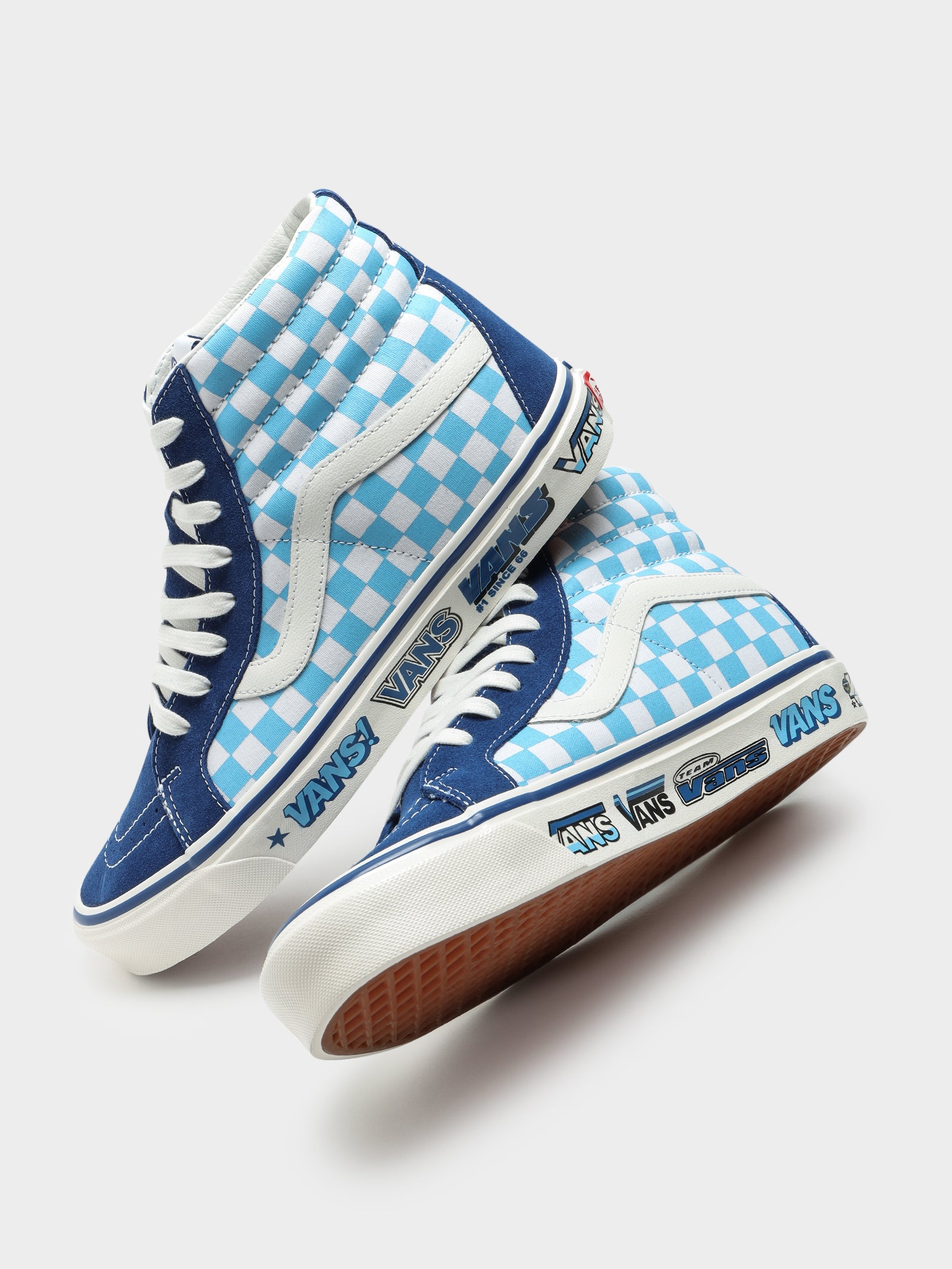 vans sk8 hi blue checkerboard