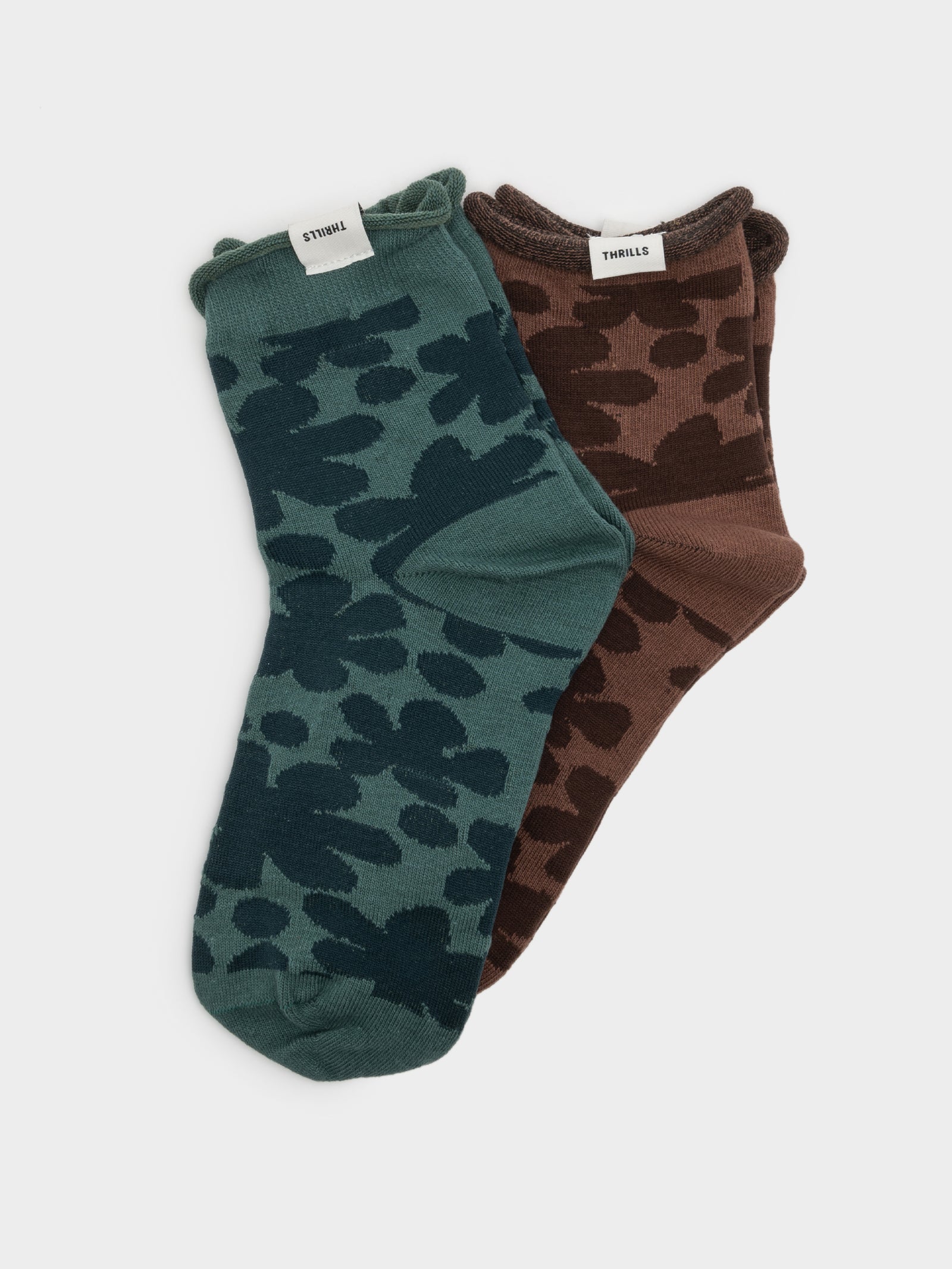 2 Pairs of Layla Crew Socks in Green & Brown