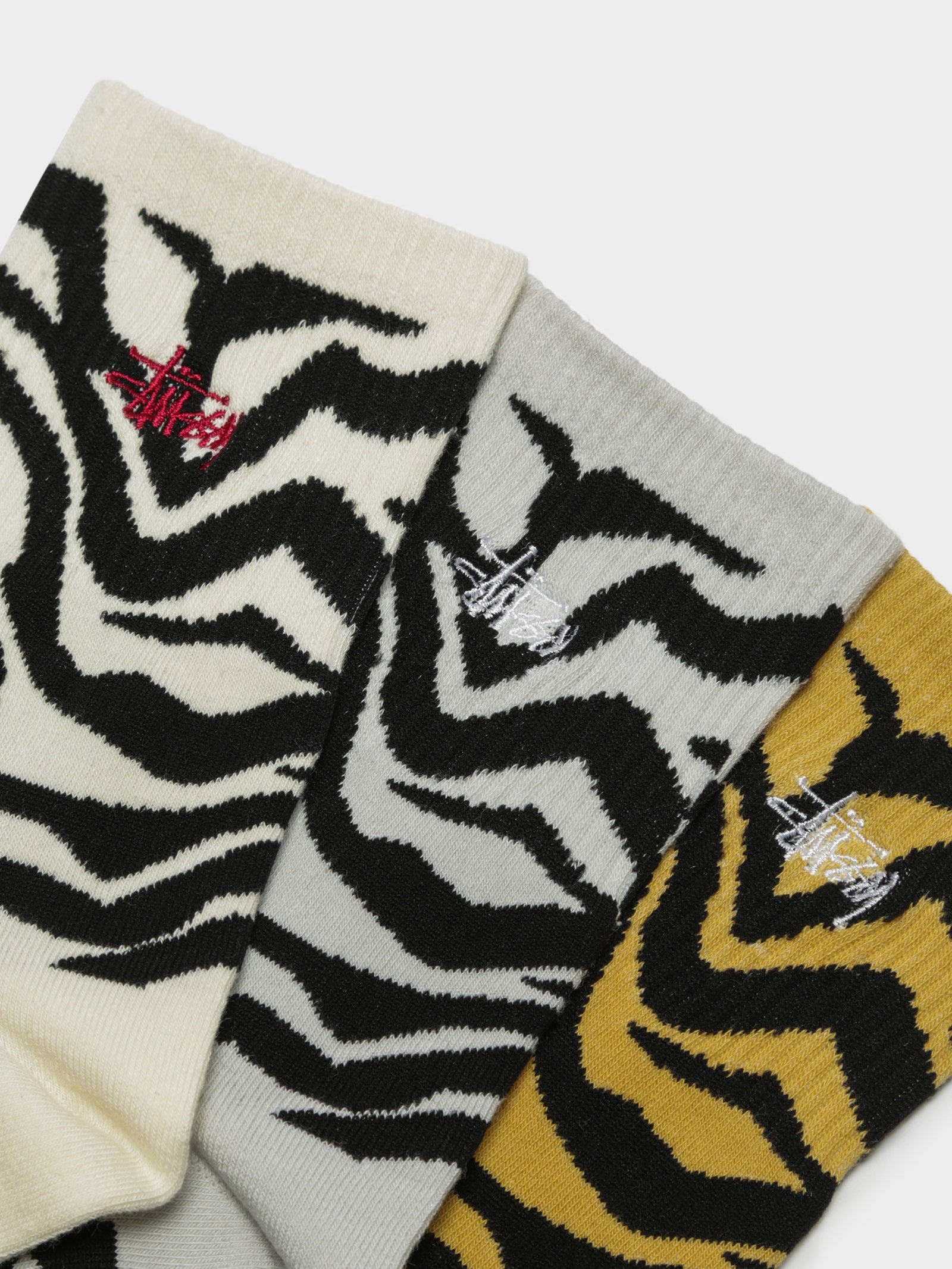 3 Pairs of Graffiti Zebra Socks in Beige, Grey & Yellow