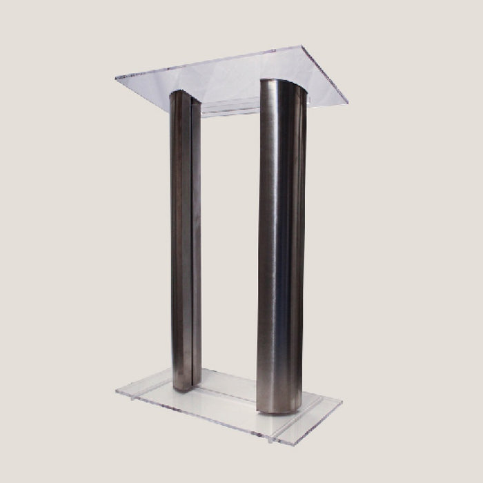 Podium de acrílico con columnas de acero inoxidable modelo M-144 — Maplasa