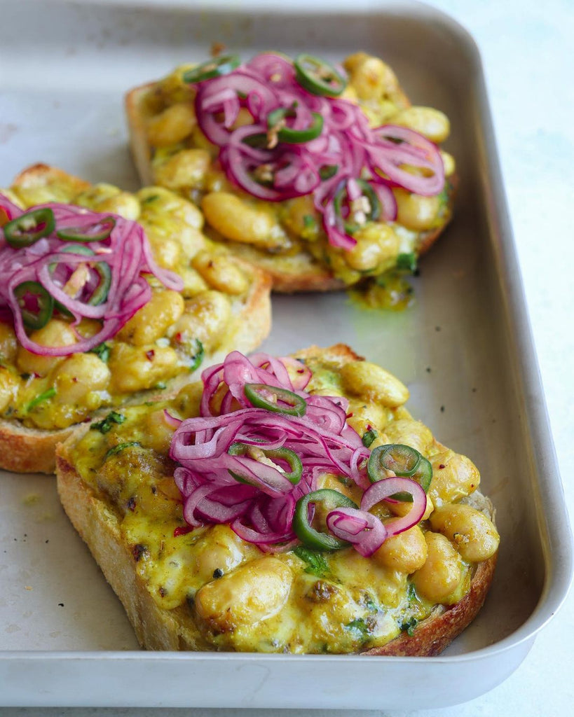 Cheesy Curried Butter Beans on Toast