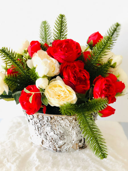 Christmas Real Touch Red Roses Arrangement-Gold Vase- Floral Decor  Centerpiece- Artificial Flowers Silk Arrangement-Fake Flowers Home Decor