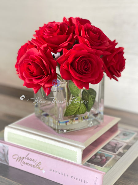 55 Real Touch Red Roses Arrangement in Vase French Country Artificial –  Blue Paris Flowers