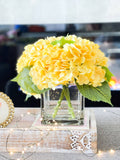 Yellow REAL TOUCH Hydrangeas in Vase Artificial Faux Flower Arrangement French Floral Centerpiece Flower Faux Flower in Vase Home Decor