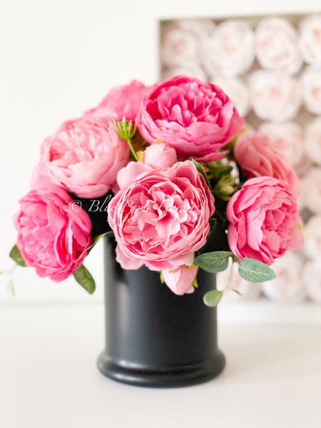 White Peony Arrangement Gold Vase, Artificial Faux Table Centerpiece, Faux  Florals, Silk Flowers Arrangement with Eucalyptus, Blue Paris