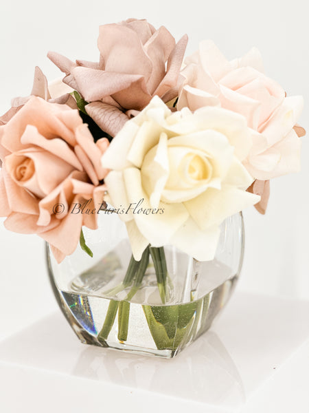 White Blush Pink Real Touch Roses  Modern Arrangement Realistic, Life –  Blue Paris Flowers