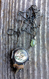 Sterling Silver Abalone and Fossilized Shark Tooth Locket with Moss Aquamarine Accent