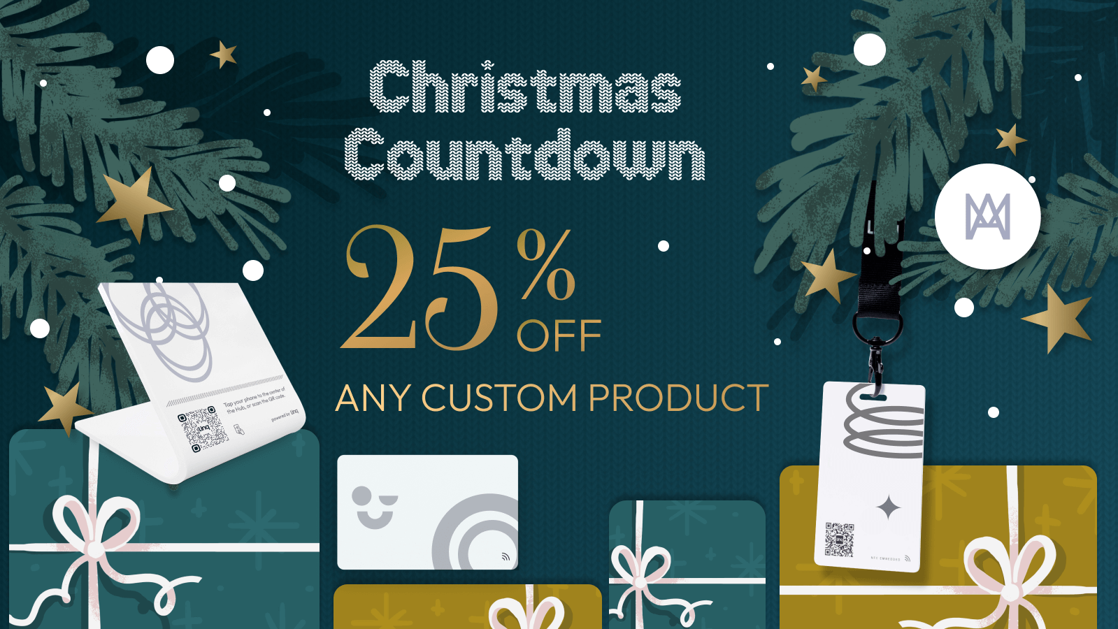 Graphic displaying 25% off all custom Linq products!