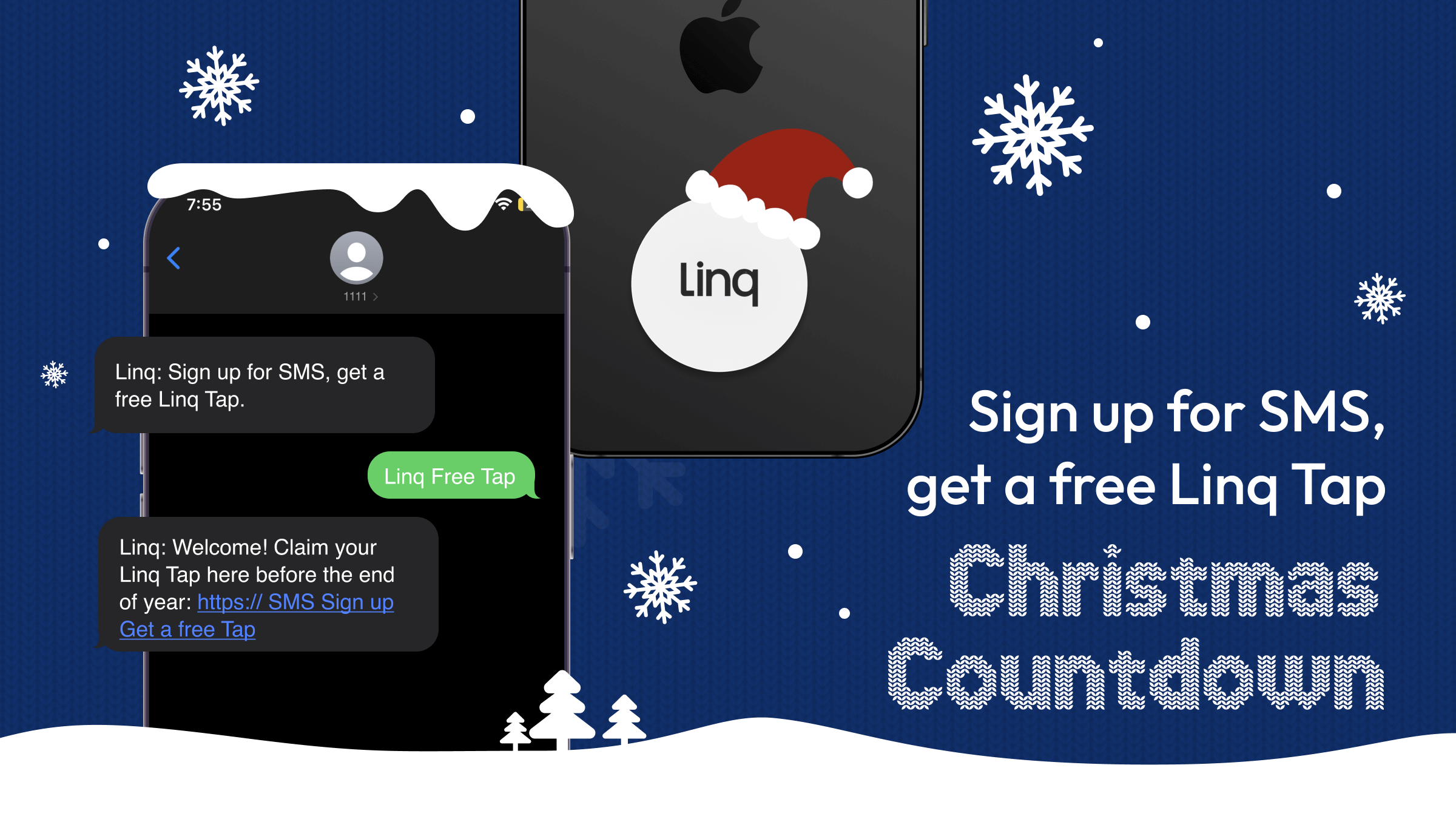 graphic showing sign up for sms messaging and get a free linq tap