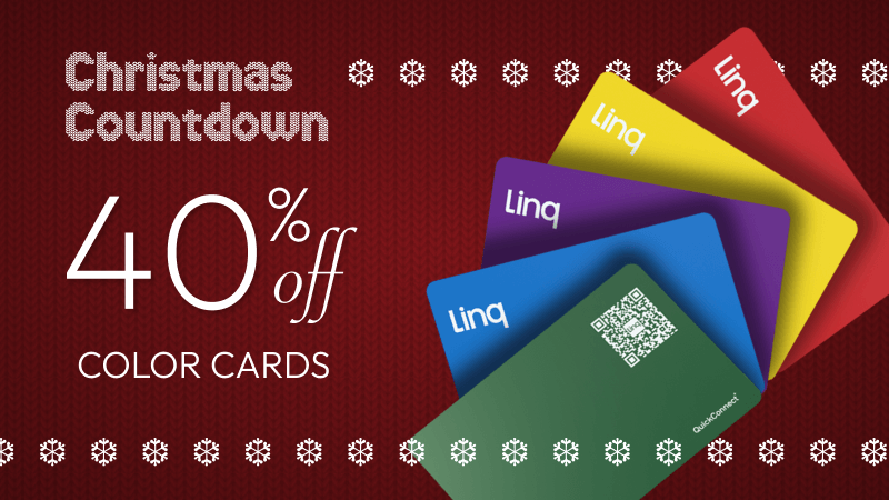 Graphic for 40% off color Linq cards—standard or custom