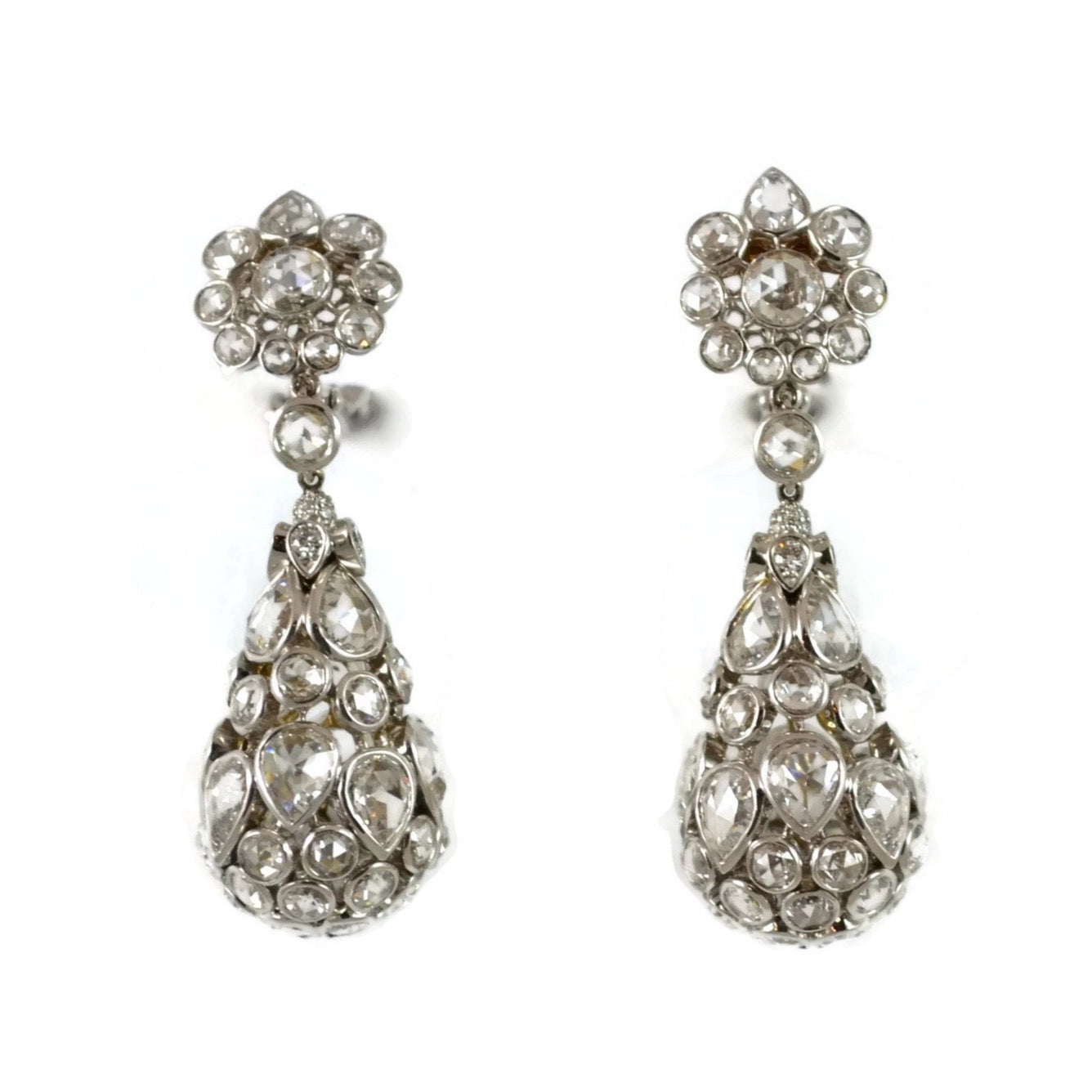 Eclat Drop Earrings with Rose-cut Daimonds, 18k White Gold – AF Jewelers