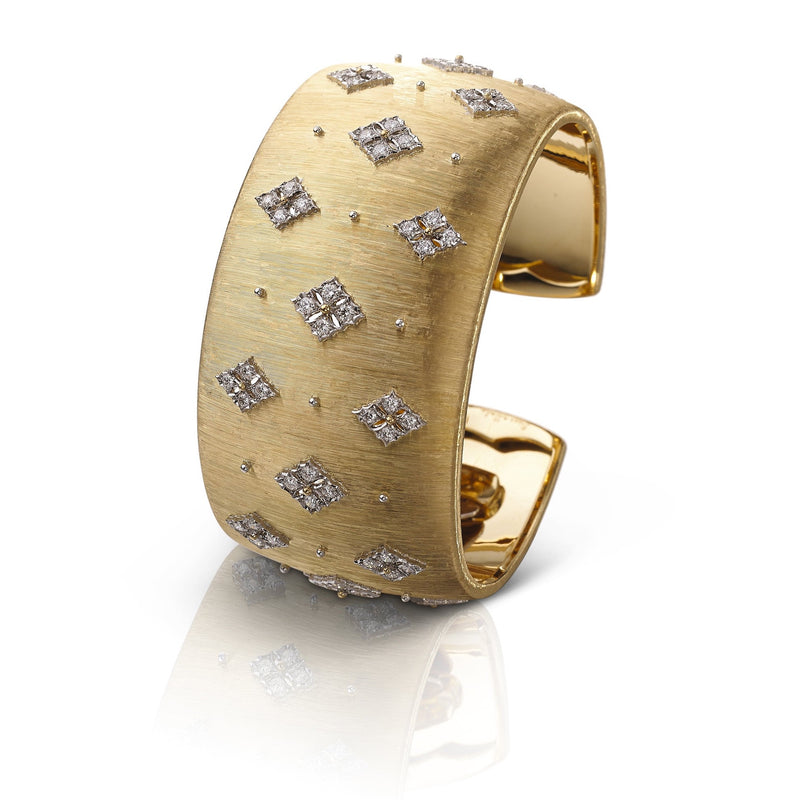 Buccellati - Prestigio - Cuff Bracelet with Diamonds, 18k Yellow and W ...