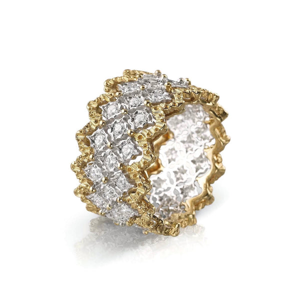 Buccellati Eternelle Ring with Ruby in Openwork White Gold Set with Diamonds