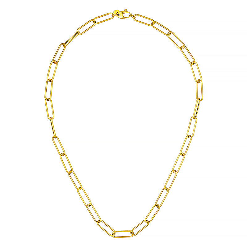 AFJ Gold Collection - Elongated Link Chain Necklace, Yellow Gold