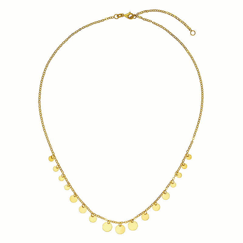 AFJ Gold Collection - Graduated Necklace with Round Disks, Yellow Gold