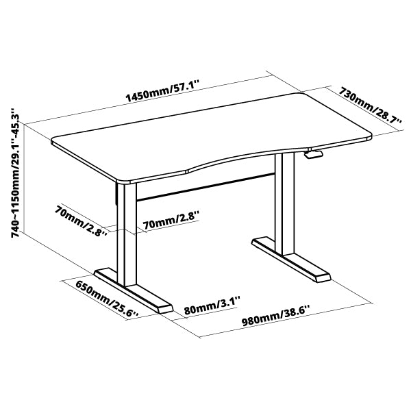 manual standing desk diagram